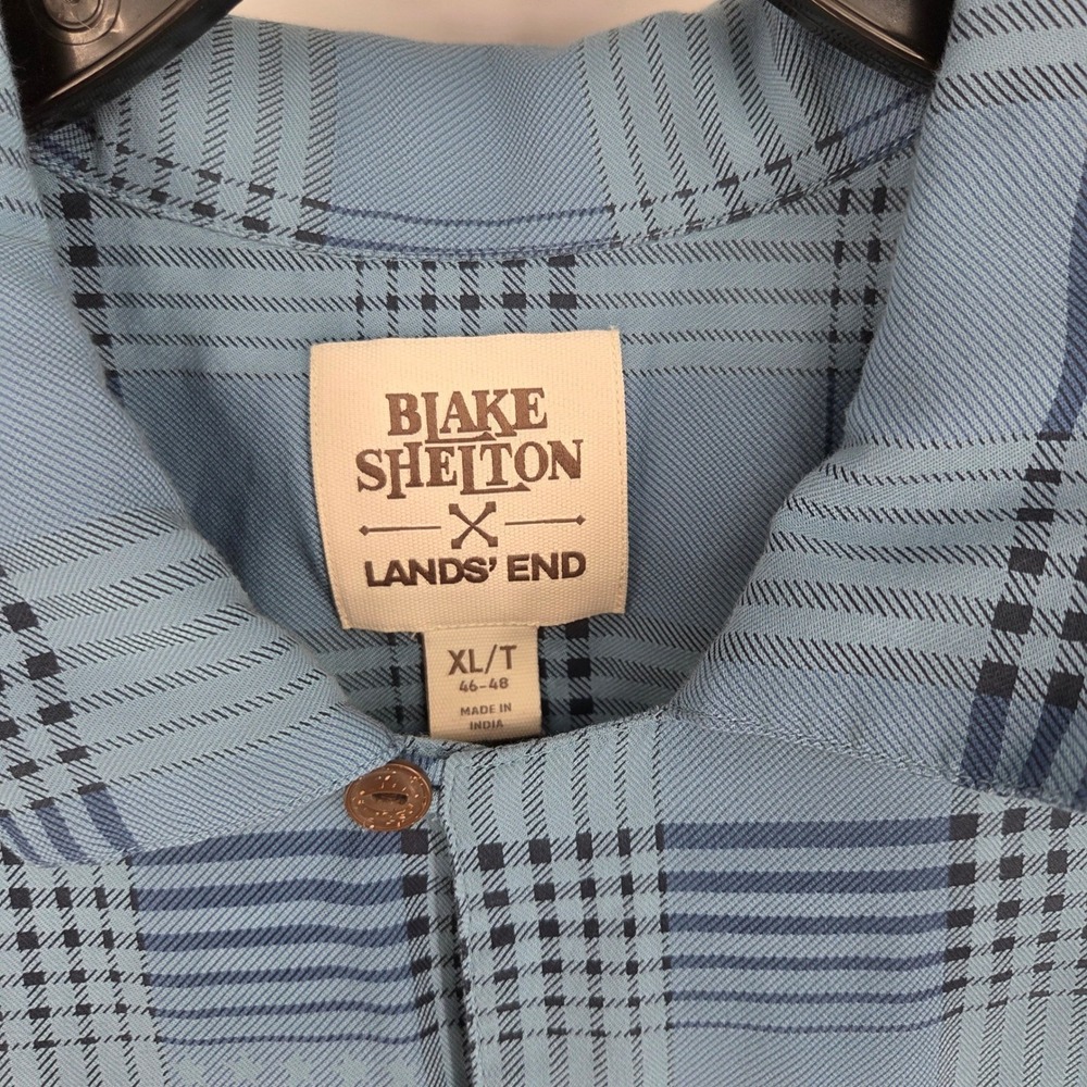 Blake Shelton x Lands' End Men's XL Tall Blue Plaid Short Sleeve Button Up - Picture 2 of 4